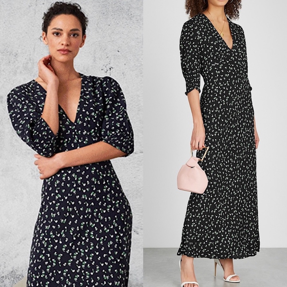 RIXO Black and White Floral Maxi Dress